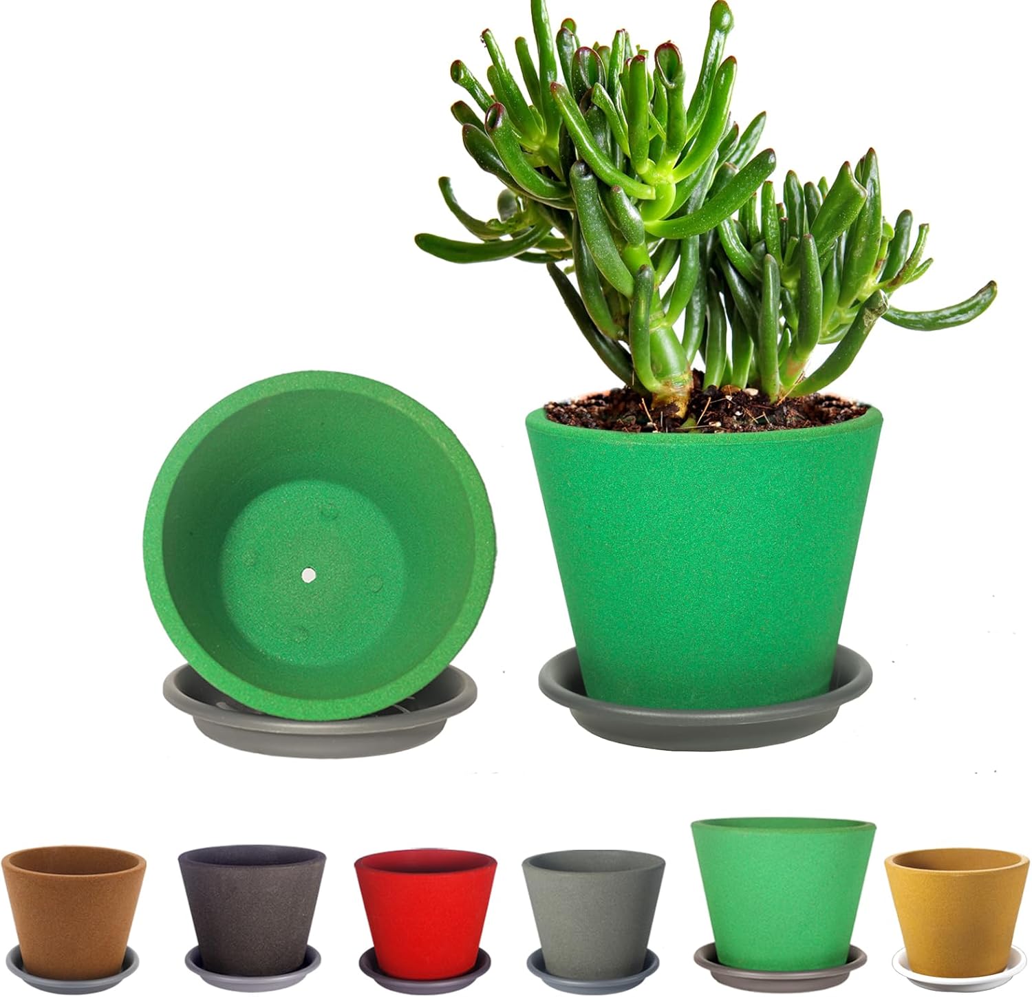 TOPPARK Green Plant pots, Set of 2 Pack 6 Inch Clay Pots