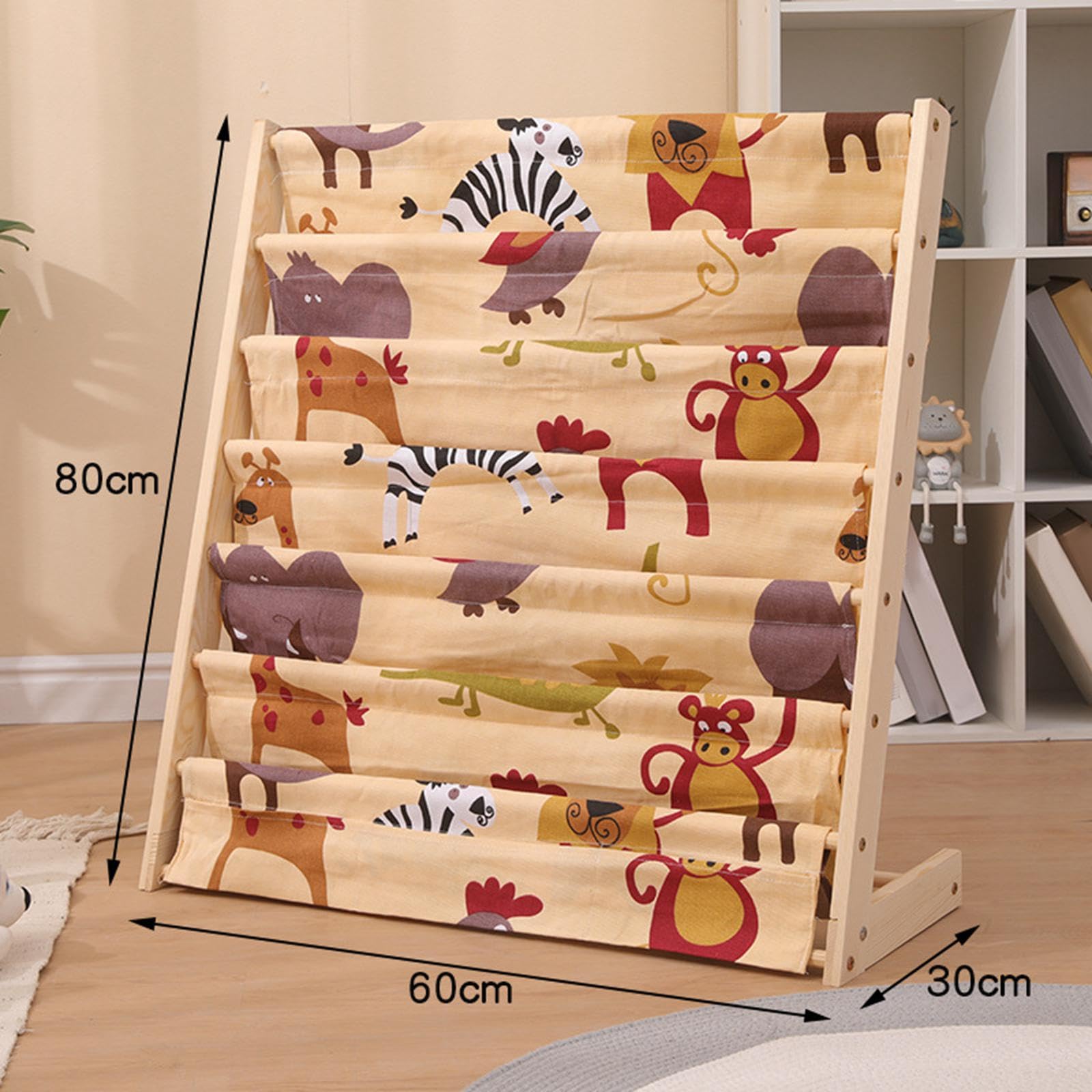 Libreria per bambini, organizer per libri illustrati per bambini, design con animali carini, 60 x 30 x 80 cm