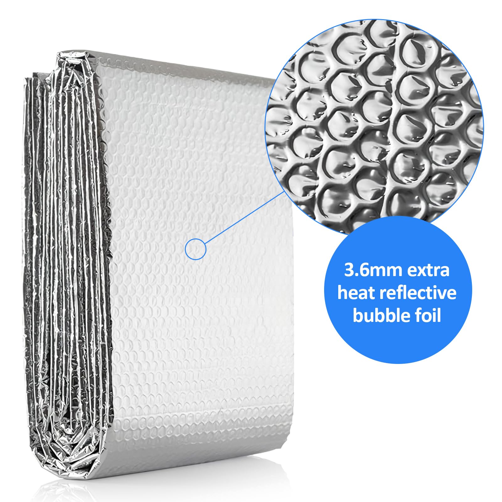 Reflecteur de Chaleur pour Radiateur, 60cm x 5m, 3-4mm d'Épaisseur | Réfléchissant Isolant Thermique en Film Aluminisé a Bulles Double Face, pour Isolation du Toit, Sol, Plafond