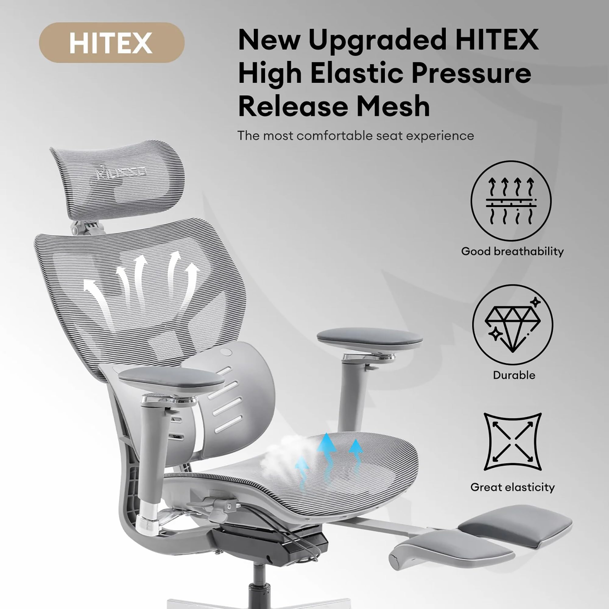 MUSSO X700 Ergonomiczne krzesło biurowe z podparciem lędźwiowym GlideTrack, podłokietniki 6D, zagłówek 4D, przesuwne siedzisko i podnóżek, inteligentny komfort do pracy, nauki i gier (ciemnoszary)