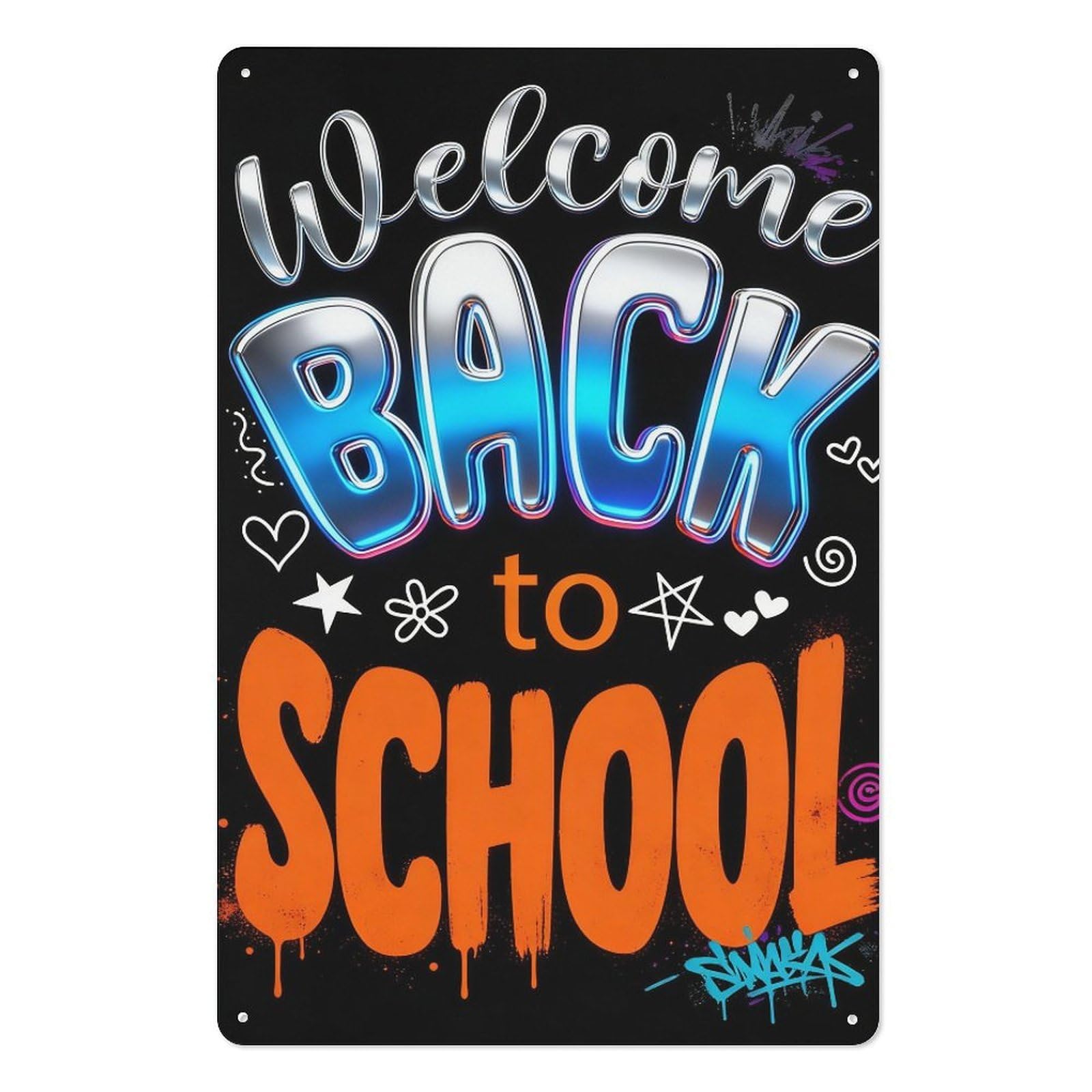 peiyeety 8x12 Inch Bold Welcome Back to School Metal Tin Sign Retro Graffiti Wall Decor Plaque for Classroom Teen Room Study Space Back to School Decor