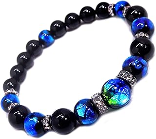 [ヒーローズ] 暗闇で光る ホタルガラス ブラックオニキス パワーストーン ブレスレット 天然石
