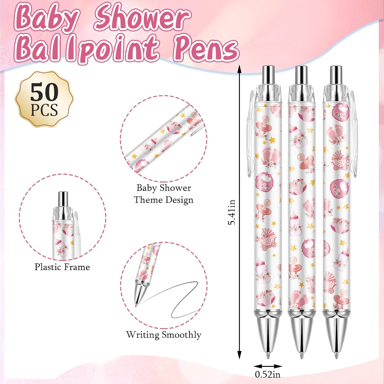 50 Sets Baby Shower Favors Pens for Guests Includes 50 Girl Baby Shower Ballpoint Pens 50 Greeting Thank You Bookmarks for Gender Reveal Souvenirs Prizes Supplies Return Gifts