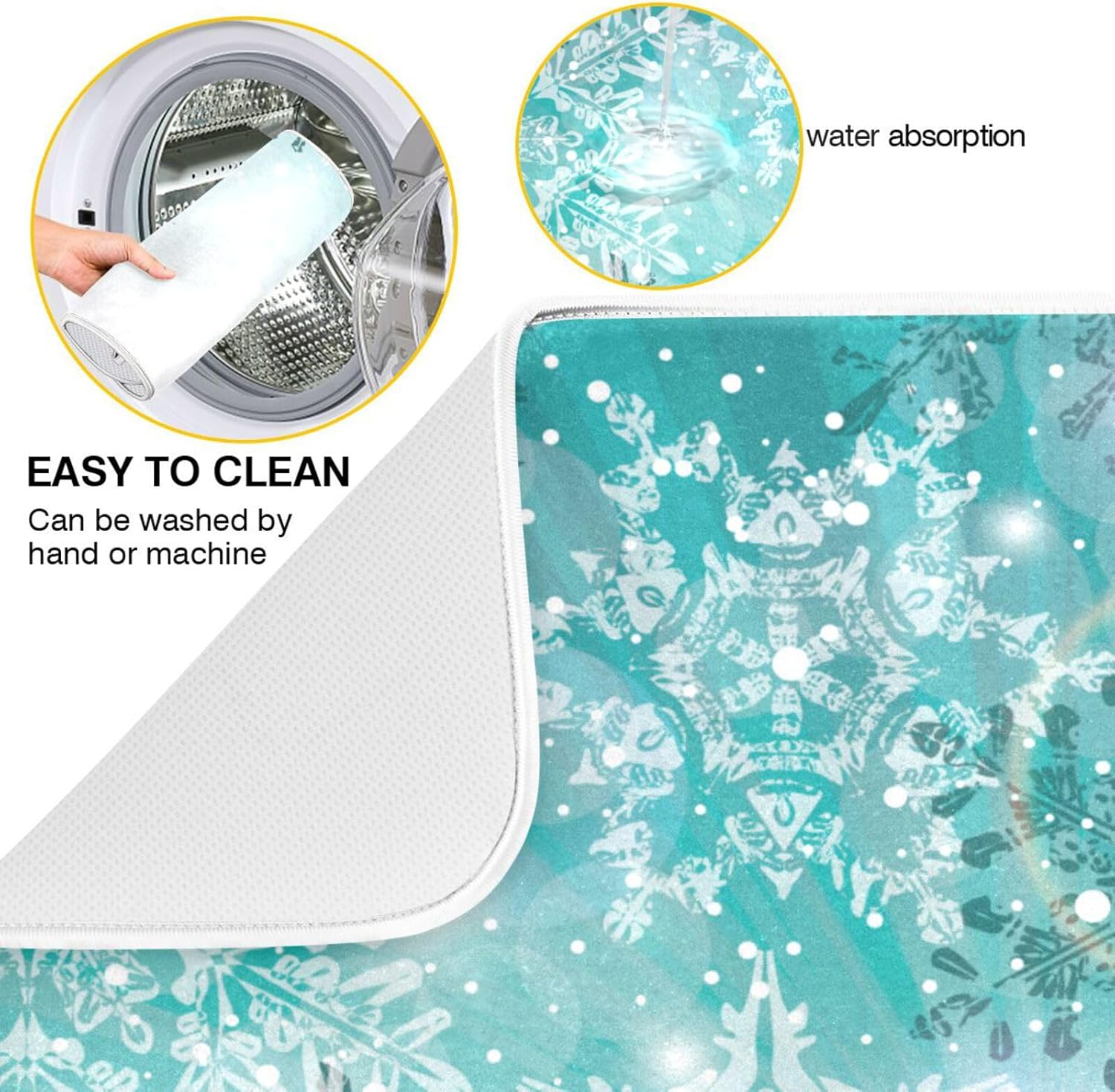 senya クリスマス食器乾燥マット シルバー 冬 ティール ターコイズ 雪片 クリスマス 吸収性 食器水切りパッド 16 x 18