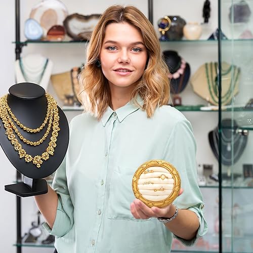 Miniatura 6 de Soporte para anillos vintage, anillo redondo de oro, exhibición de boda, joyero, marco de gamuza, bandeja para aretes, aniversario, compromiso,