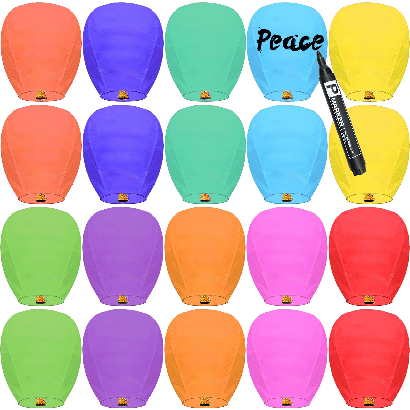 Premium Biodegradable Sky Lanterns - 20 Pack Multi-Colour Flying Wish Lanterns for Weddings, Memorials & Festivals - Safe, Easy to Launch Chinese Lanterns with Long Burn Time
