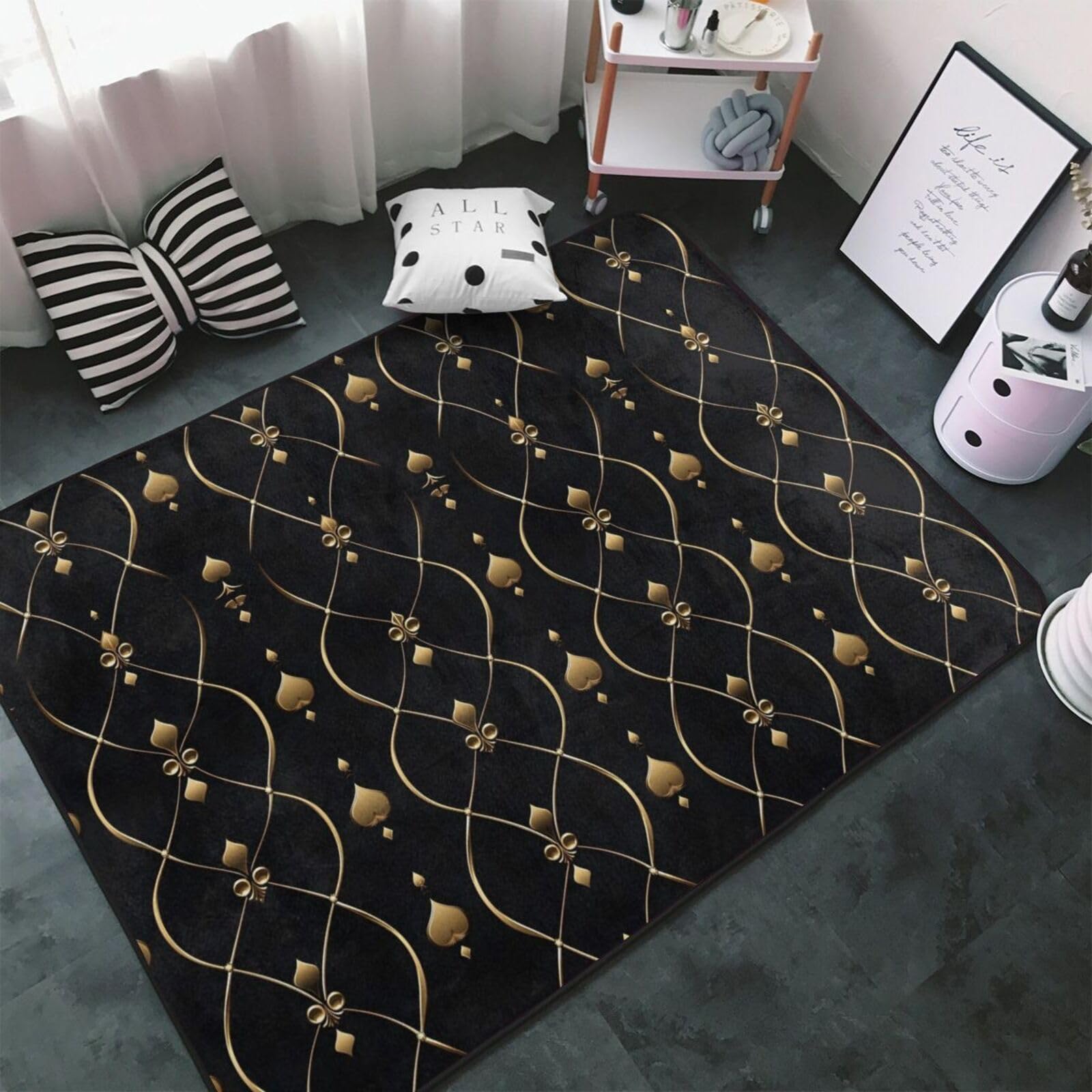 Tapis décoratif pour salon 152x99 cm retro dore et antiderapant