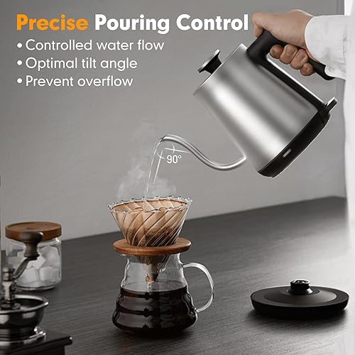 Miniatura 2 de Nafuhare Gooesneck - Tetera eléctrica, hervidor de té de agua de ebullición rápida de 1200 W, hervidor de café con control de vertido preciso de 90,