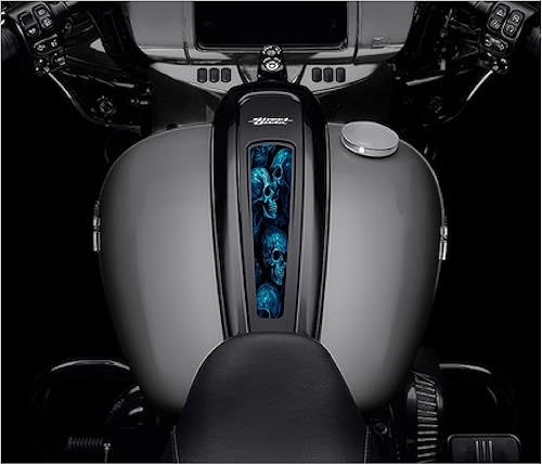 Miniatura 2 de Kustom Cycle Parts Inserto de consola de panel de tablero Blue Skulls. Se adapta a Harley Davidson Street Glides 21-23 y 21-23 Road Glides. Fácil de