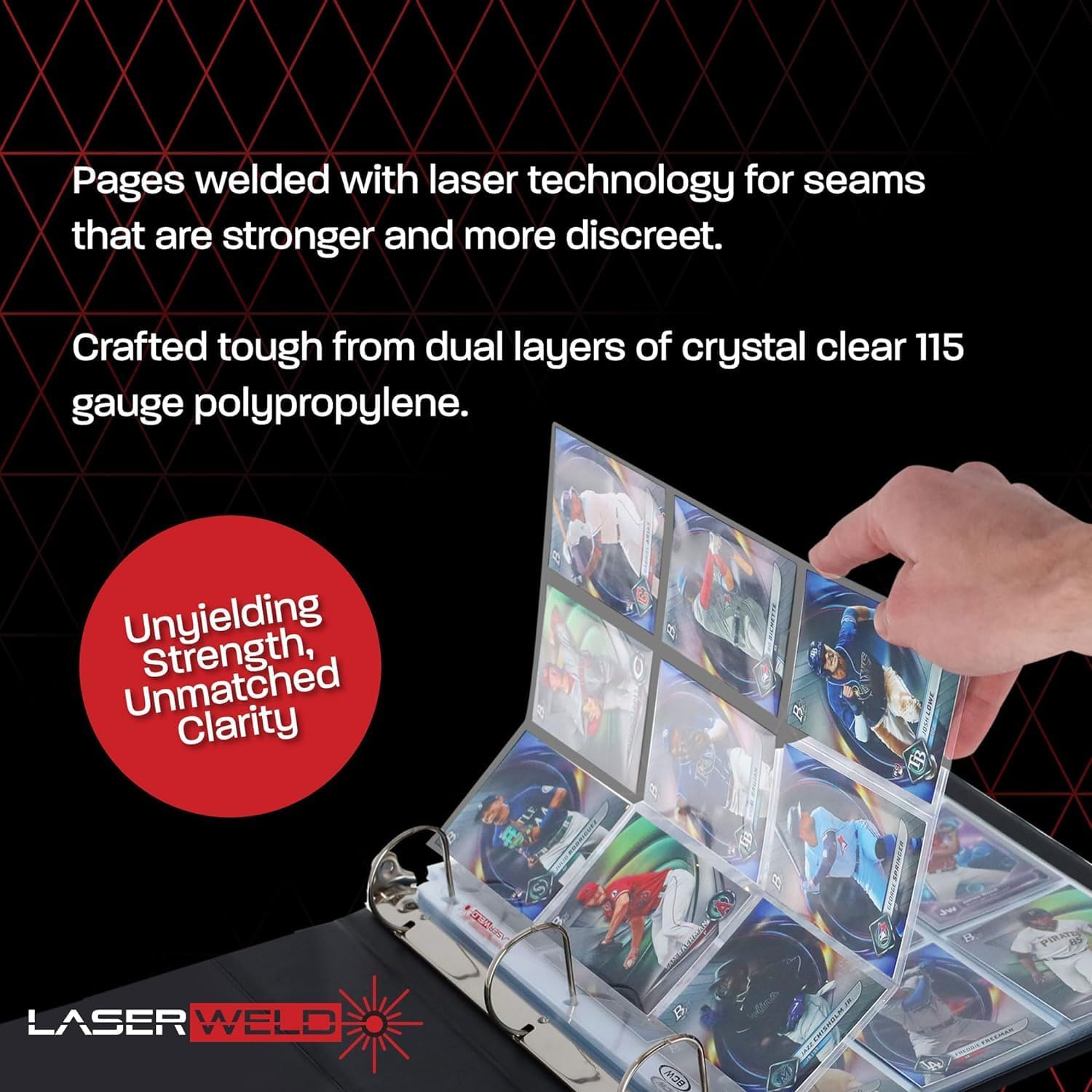 BCW LaserWeld 9 Pocket Pages - 100 Page Pack | Glass-Like Clear Flat Lay | Premium Ultra Flat and Clear Pocket Pages for Cards | Trading Card Binder Sleeves for Pokemon, MTG, Baseball, Basketball