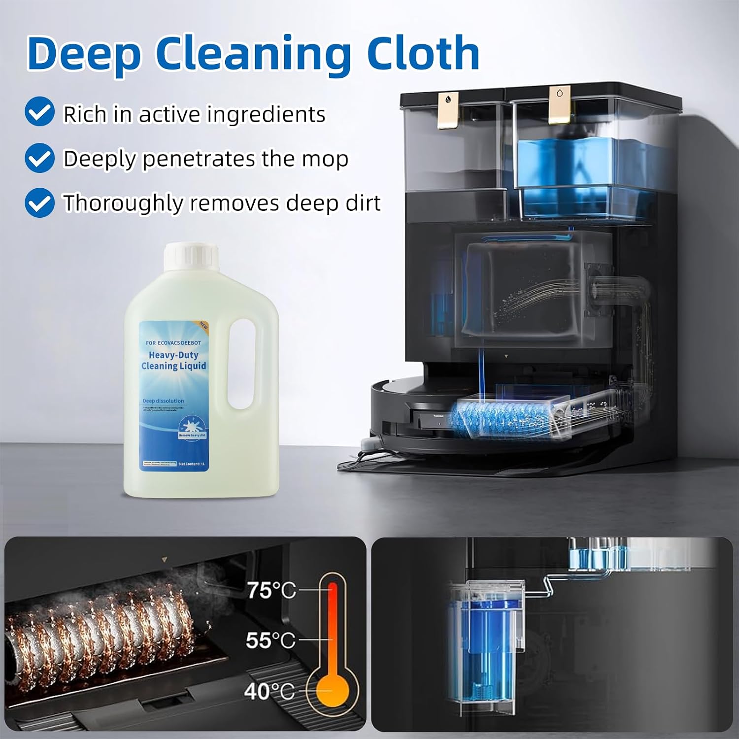 Decontamination Cleaning Solution for Ecovacs Deebot All Serie Vacuum Robot | Detergent Refill for Ecovacs Deebot X12 PRO OMNI / X11 OMNI / X9 PRO OMNI / X8 PRO OMNI /T90 PRO OMNI Series Vacuum Cleaner