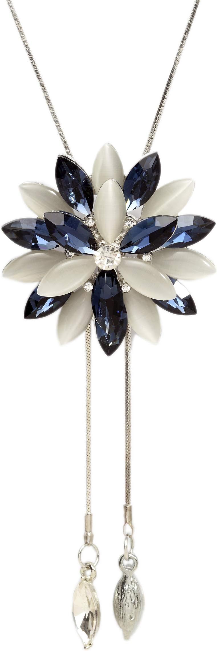 Stylish Crystal Flower Silver Plated Long Chain Pendant Necklace for Women