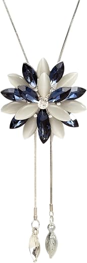 Shining Diva Fashion Stylish Crystal Flower Silver Plated Long Chain Pendant Necklace for Women