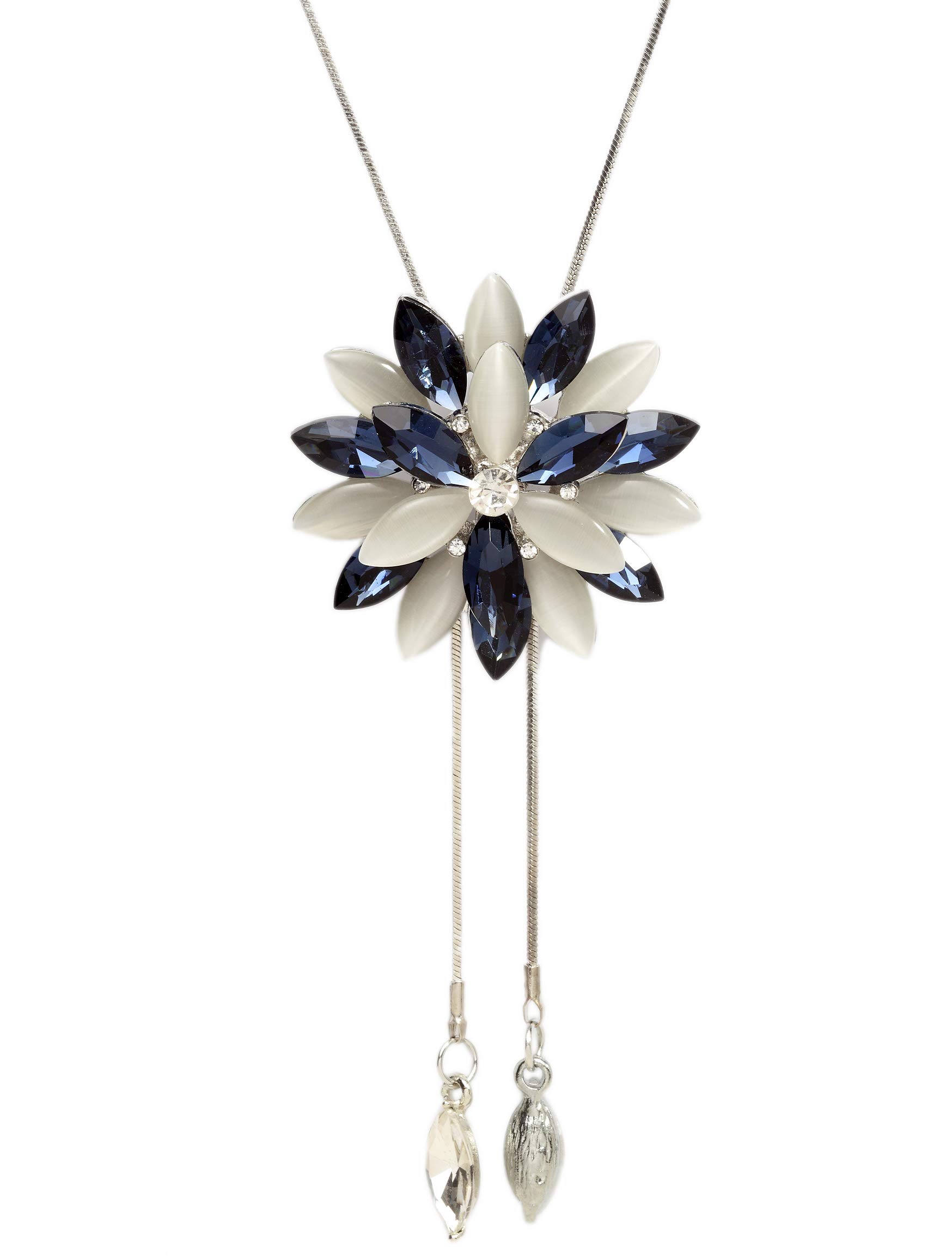 Shining Diva Fashion Stylish Crystal Flower Long Chain Pendant Silver Plated Pendant for Women (Blue, 10734np)