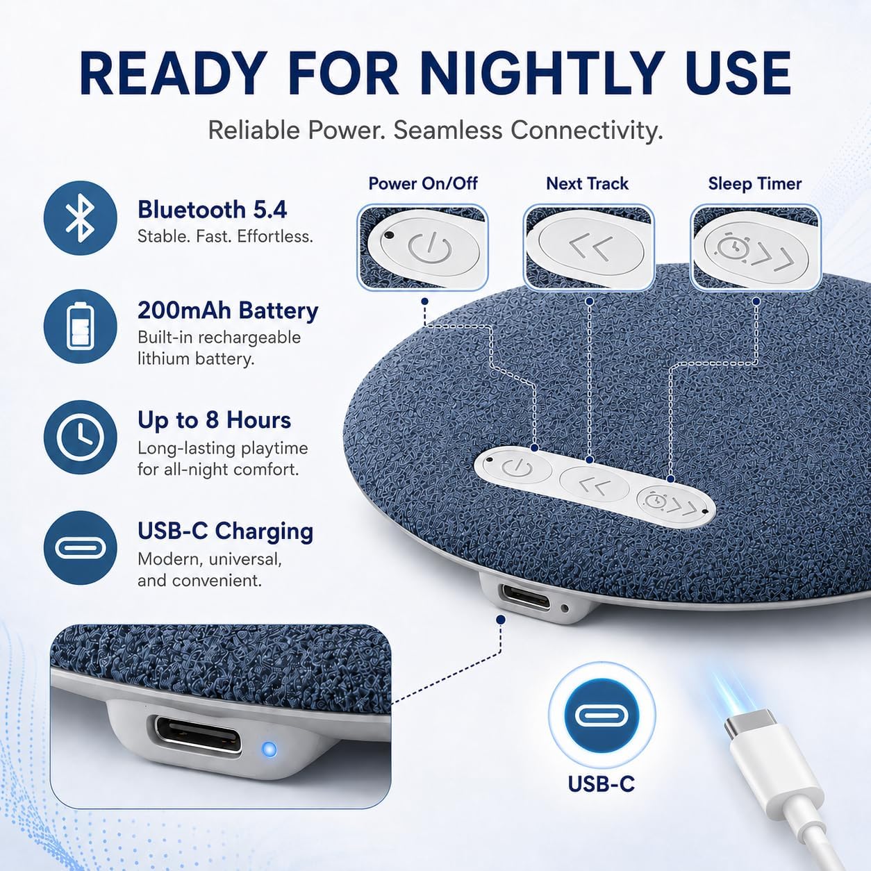 Pillow Speaker for Sleeping, 2026 Mini Bluetooth Pillow Speakers, Ultra-Thin Under Pillow Speaker with White Noise Machine Timer, Wireless Sleep Aid for Stereo Bass, Sleep Music thumbnail