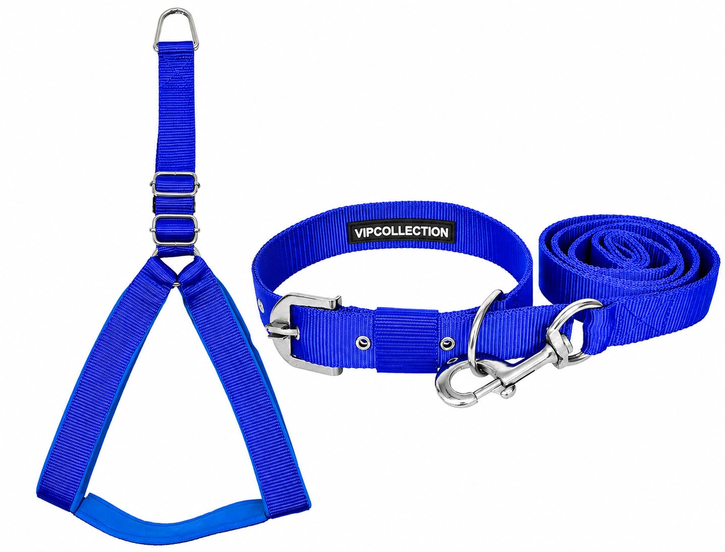 VIP Collection No Pull -Step in Soft Padded Buckle Dog Harness and Collar Leash - Escape Proof Adjustable Combo for Walking Training Hiking Outdoor (Blue, Medium)