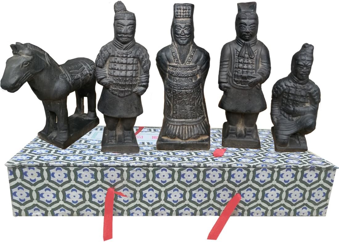 Tongma Terracotta Warriors, Ancient China Dynasty Qin Terracotta Warriors Statues Collectible Figurines Home Display Table Display Gift Multi Presentation (Set of 5-B)