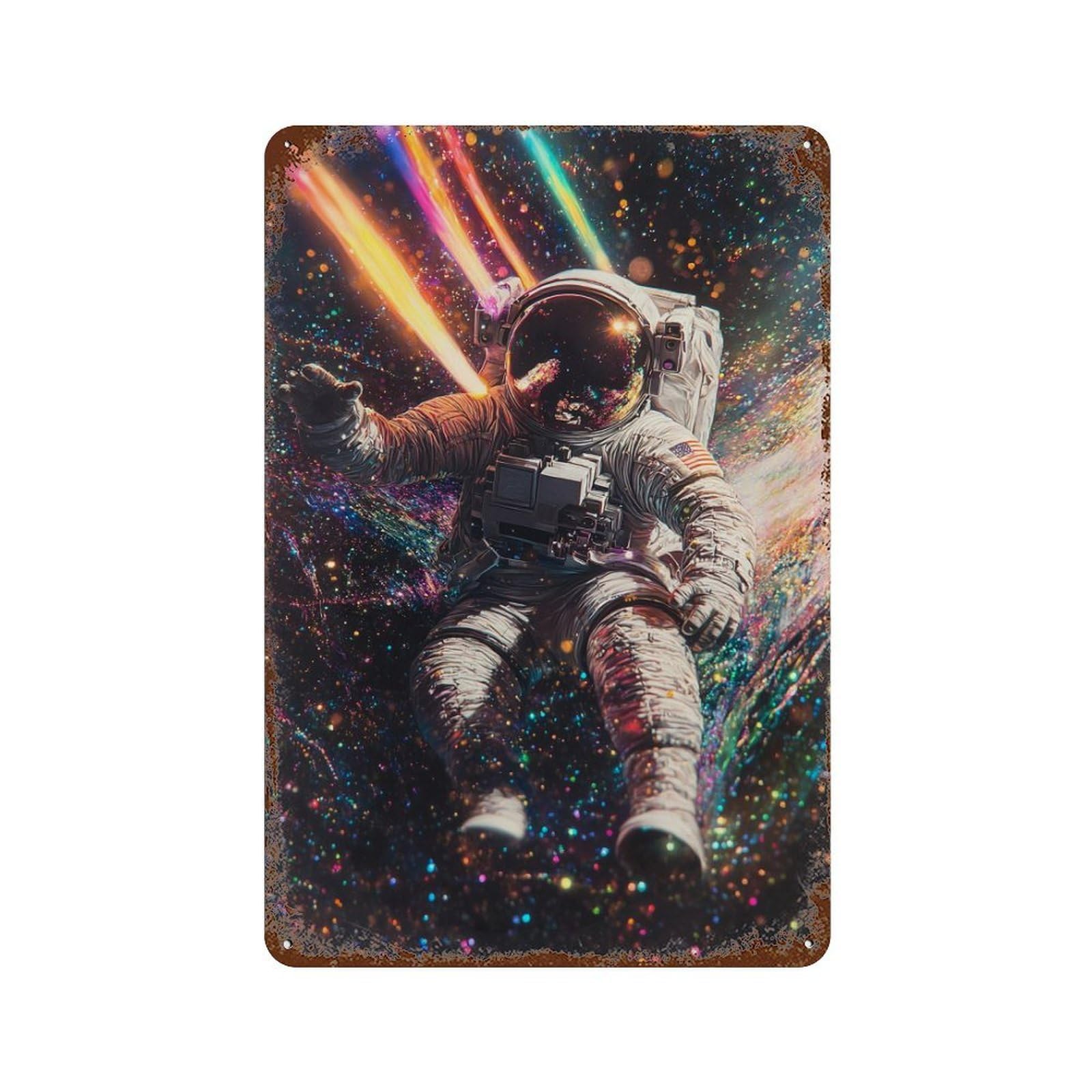 Cosmic Astronaut Adventure-6 Distressed Metal Wall Sign 11.8"x7.9", Ideal for Patio, Garden Room And Bar Decor