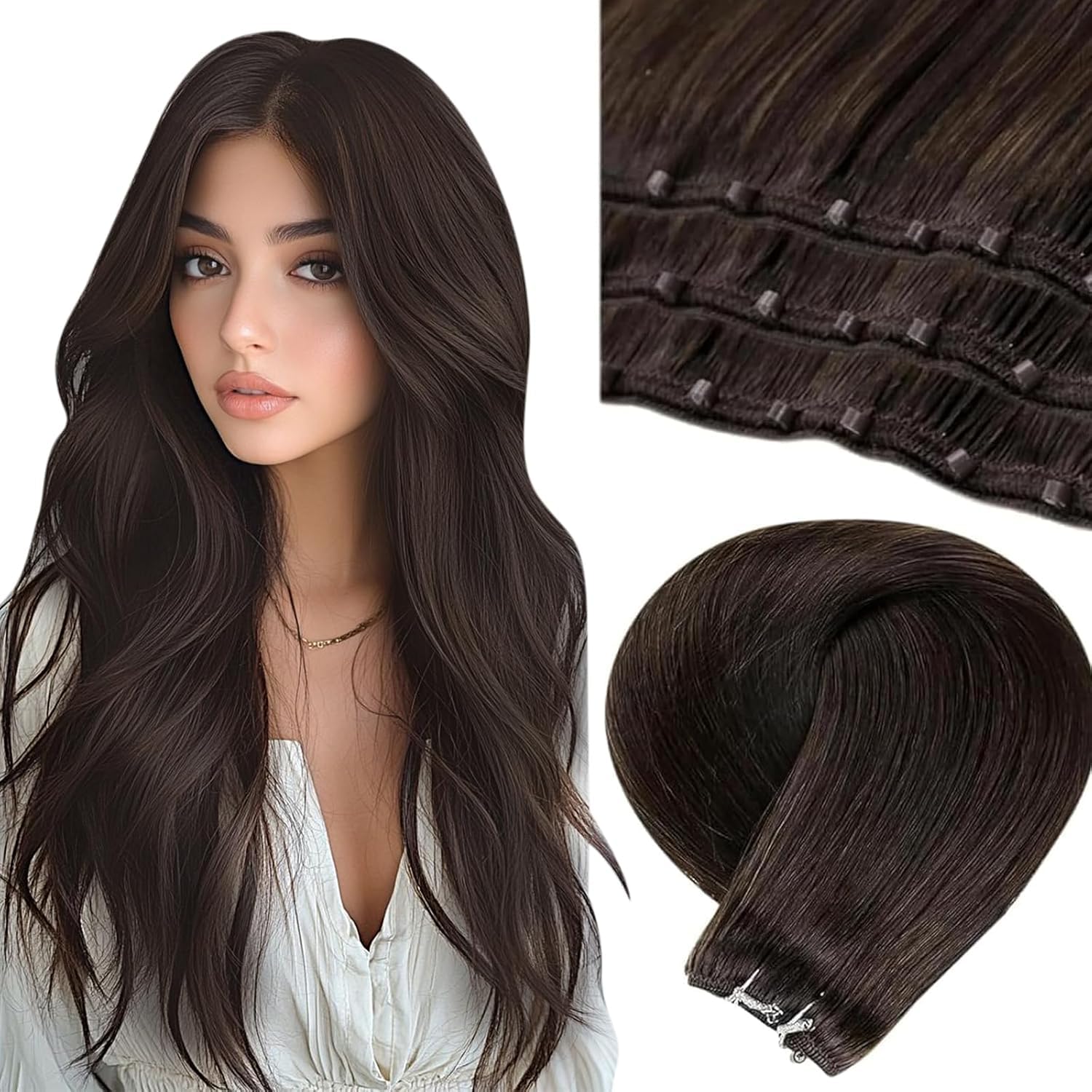 LaaVoo Braun Tressen Echthaar Extensions mit Micro Rings 12Zoll Width Microweft Haarverlängerung Echthaar Unsichtbar EZE Weft Extensions Glatt #2 50 Gramm 55cm