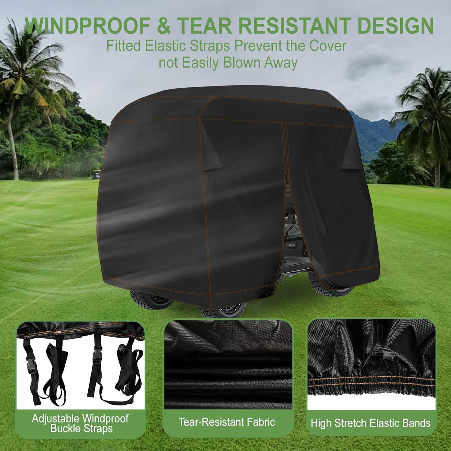Universal Golf Cart Cover 4 Passenger Outdoors 420D Waterproof 114"L Golf Cart Covers extended roof with Zipper Compatible with EZ-GO, Club Car, Yamaha Golf Cart heavy duty