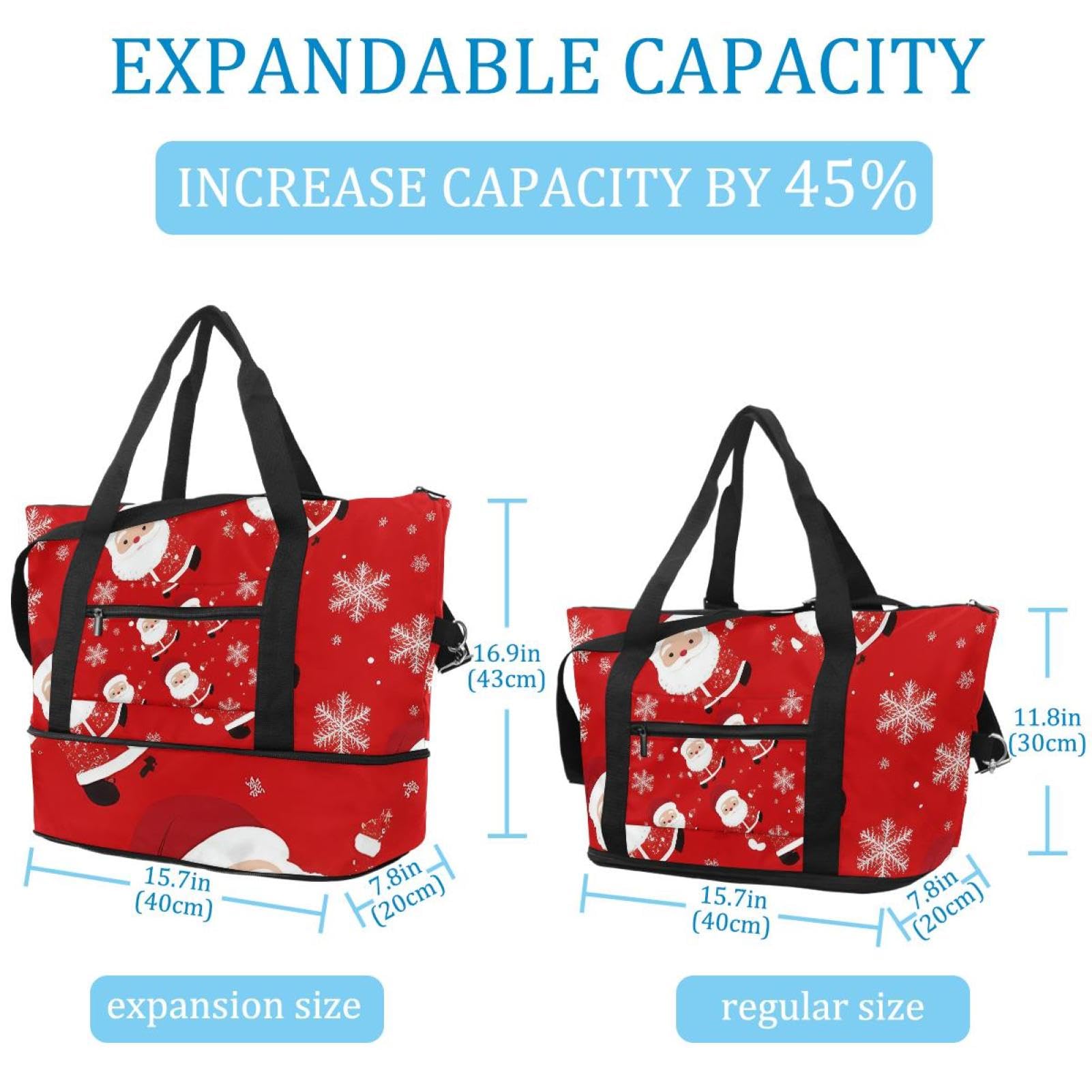 Reisetasche mit Weihnachtsmann-Schneeflocken, erweiterbar, Wochenendtasche, Übernachtungstasche, wasserdicht, Sport, Fitnessstudio, Krankenhaus-Tasche, Mehrfarbig 13, Eine Größe, Reisetasche