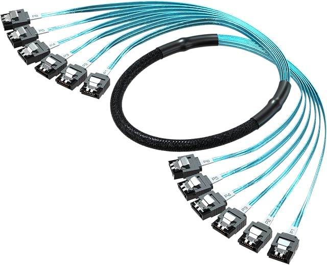 Kirolle 6Gbps High Speed Sata Cable 3  Sas Cable for Server HDD SDD Computer CD DVD Drivers(6pcs/set, 0.6m/1.96ft)