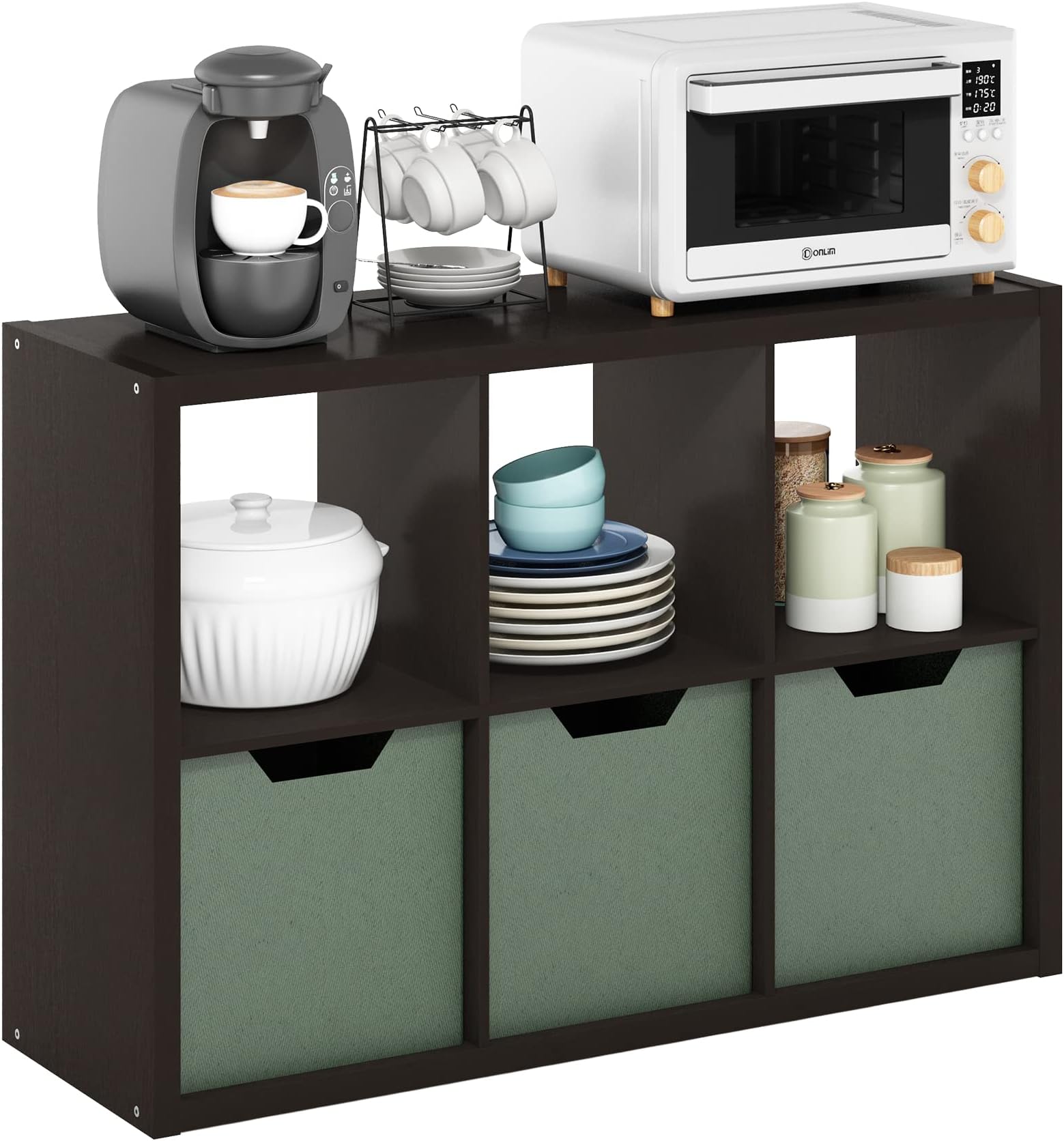 Furinno CUBICLE 6-Cube Book Shelf, Extra Thick Frame Bookshelf, Dark Oak