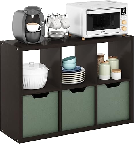 Furinno Organizador de almacenamiento de cubos decorativos con respaldo abierto, 6 cubos, roble oscuro