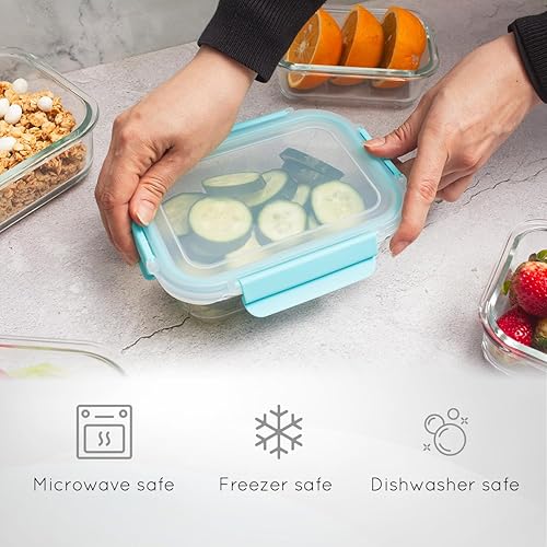 Miniatura 4 de Ceybo Juego de 12 recipientes de vidrio herméticos para almacenamiento de alimentos con tapas a presión, aptos para microondas, para almuerzo,