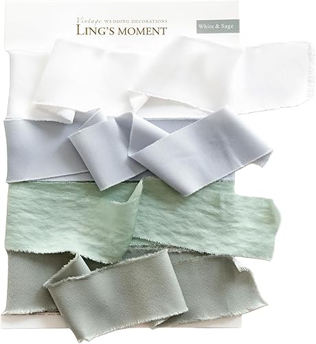 Ling's Moment Cinta de satén verde salvia, cinta de seda hecha a mano de 1.6 yardas, cinta de tela para envolver regalos, ramos florales de boda