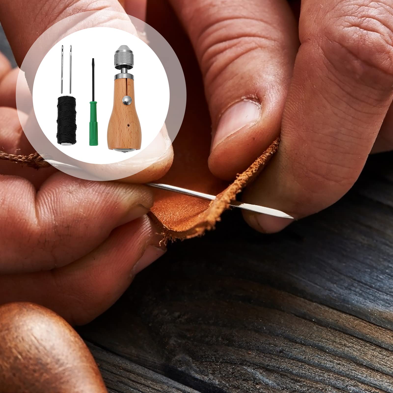 Artibetter 3 Juegos Punzón de Coser Mango de Ergonómico Herramienta Manual para Reparación Incluye Agujas y Curvas