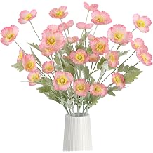 32 Heads Pink Poppy Flowers Artificial 8PCS Silk Flowers Faux Poppies with Stems for Floral Arrangements Home Wedding Dining Table Party Garden Decoration Pink