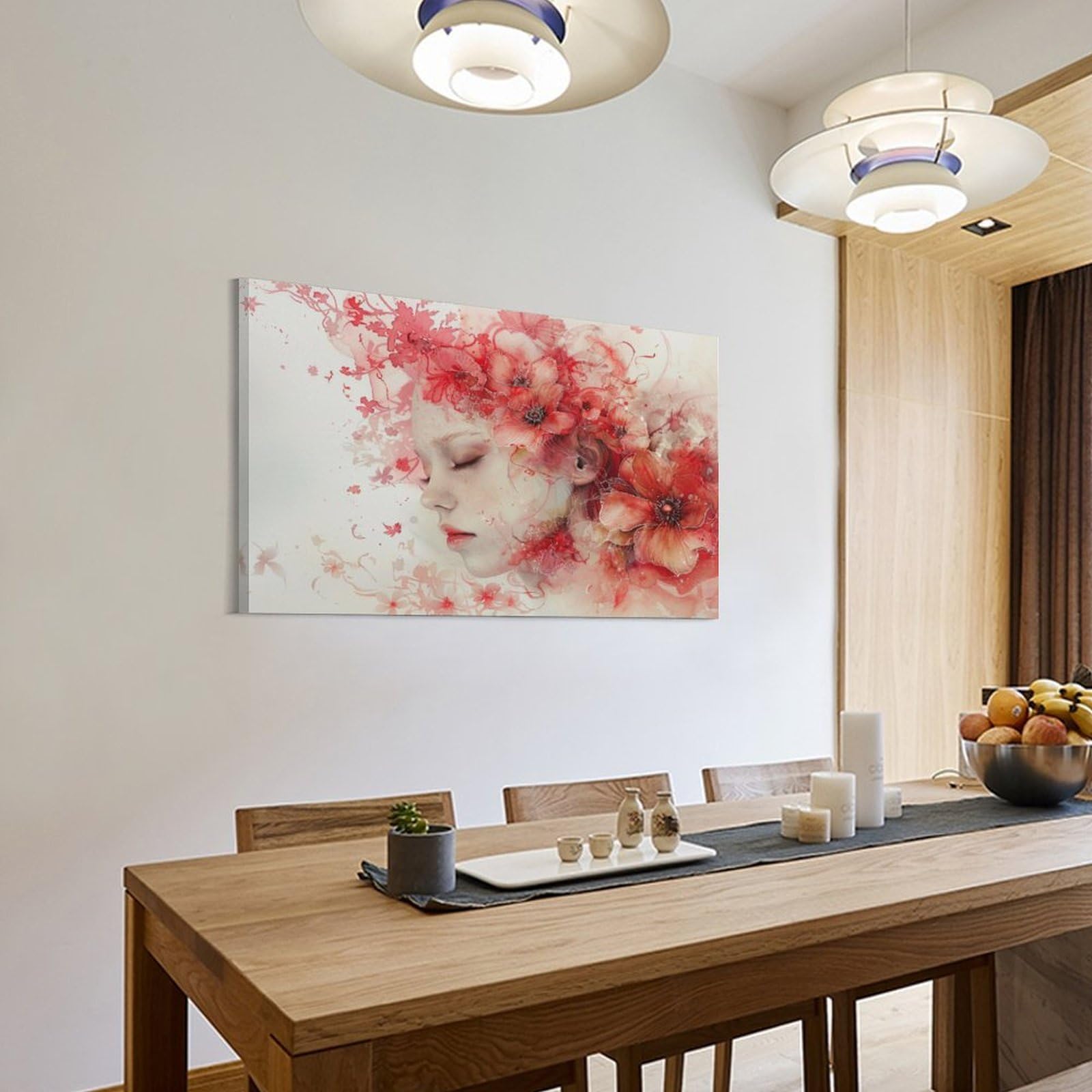 絵画 。壁掛け絵原画【部屋の中で花瓶を片付ける少女と楽しく遊ぶ2