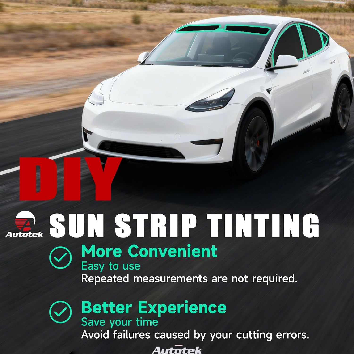 AUTOTEK Window Tint Film and Strip for Tesla Model Y 2020-2024, Precut Car Tints for Sun Glare, Heat Blocking & Privacy Protection, 2Ply Computer Cut Sun Shade Tint, Easy Installation and Decoration