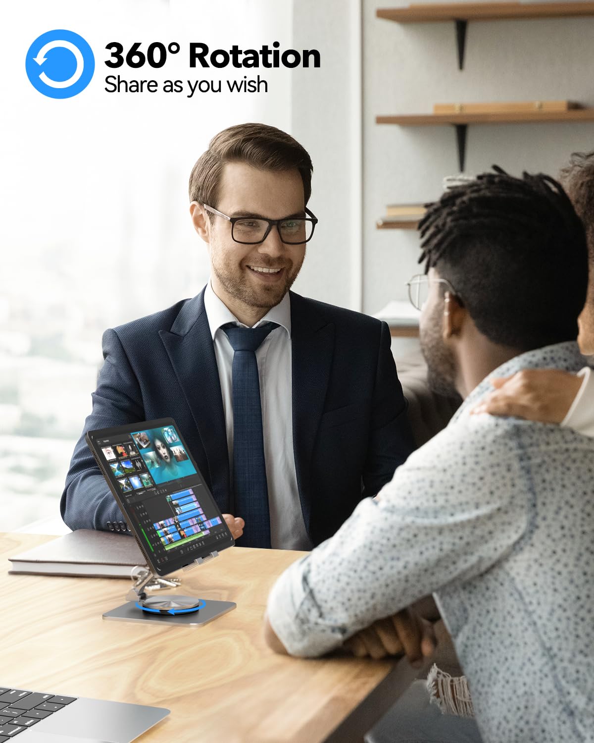 SOJUNER Rotating Aluminum Cell Phone Stand for Desk, Tablet Stand Compatible with 4-9.7in Phones and iPad, Grey