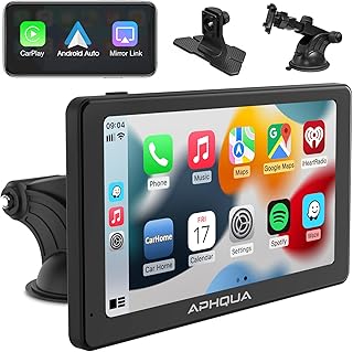 2023 Newest Wireless Portable Apple Carplay and Android Auto,Carplay Screen for Car with Mirror Link/AUX/FM,7‘’Touchscreen Bluetooth 5.0,Potable Car Stereo with Detachable Sunshade for All Vehicles