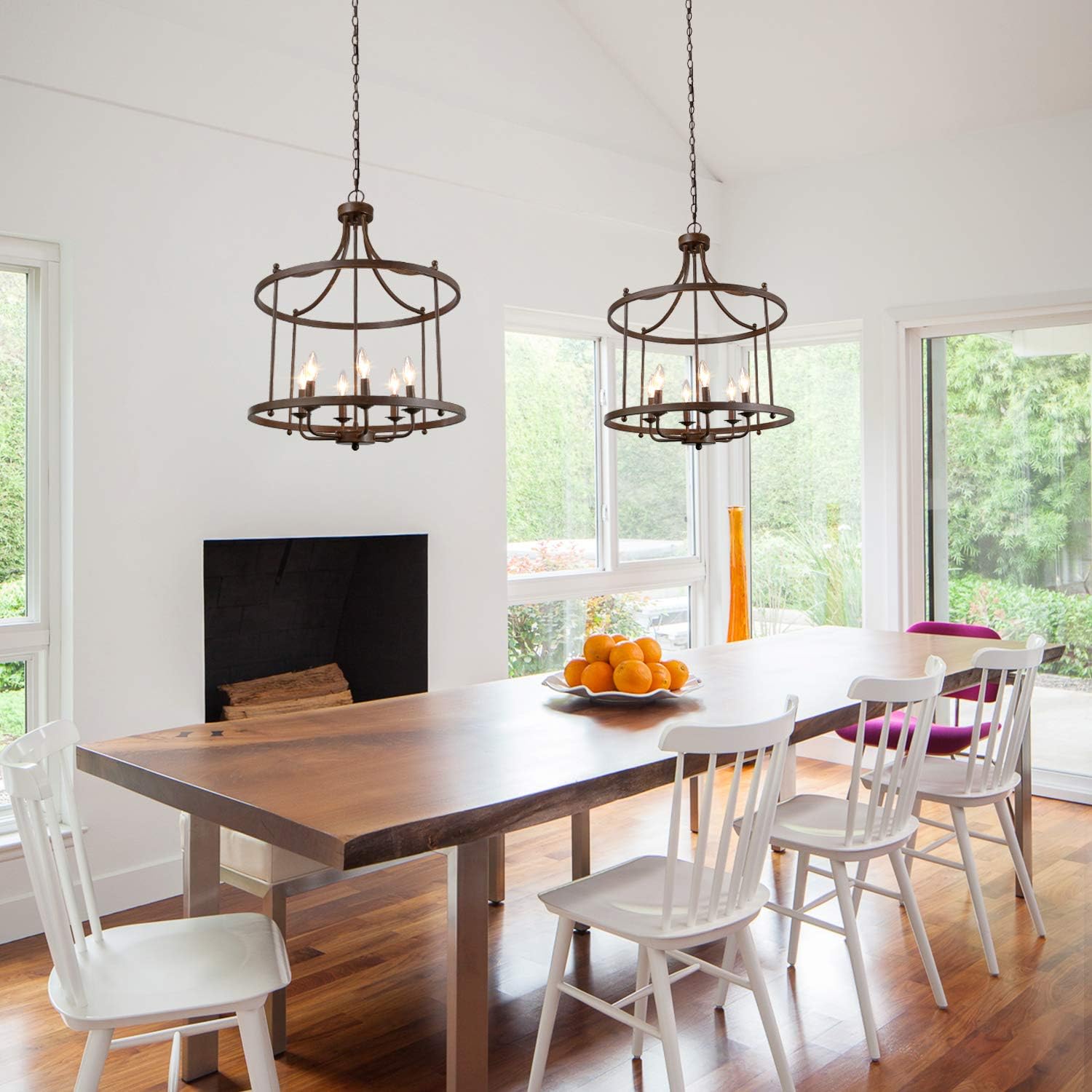 Farmhouse Chandelier, 21.5'' Chandelier Light Fixture, 6-Light Drum Pendant Light Fixtures in Antique Rust Finish for Dining Room, Kitchen Island, Foyer