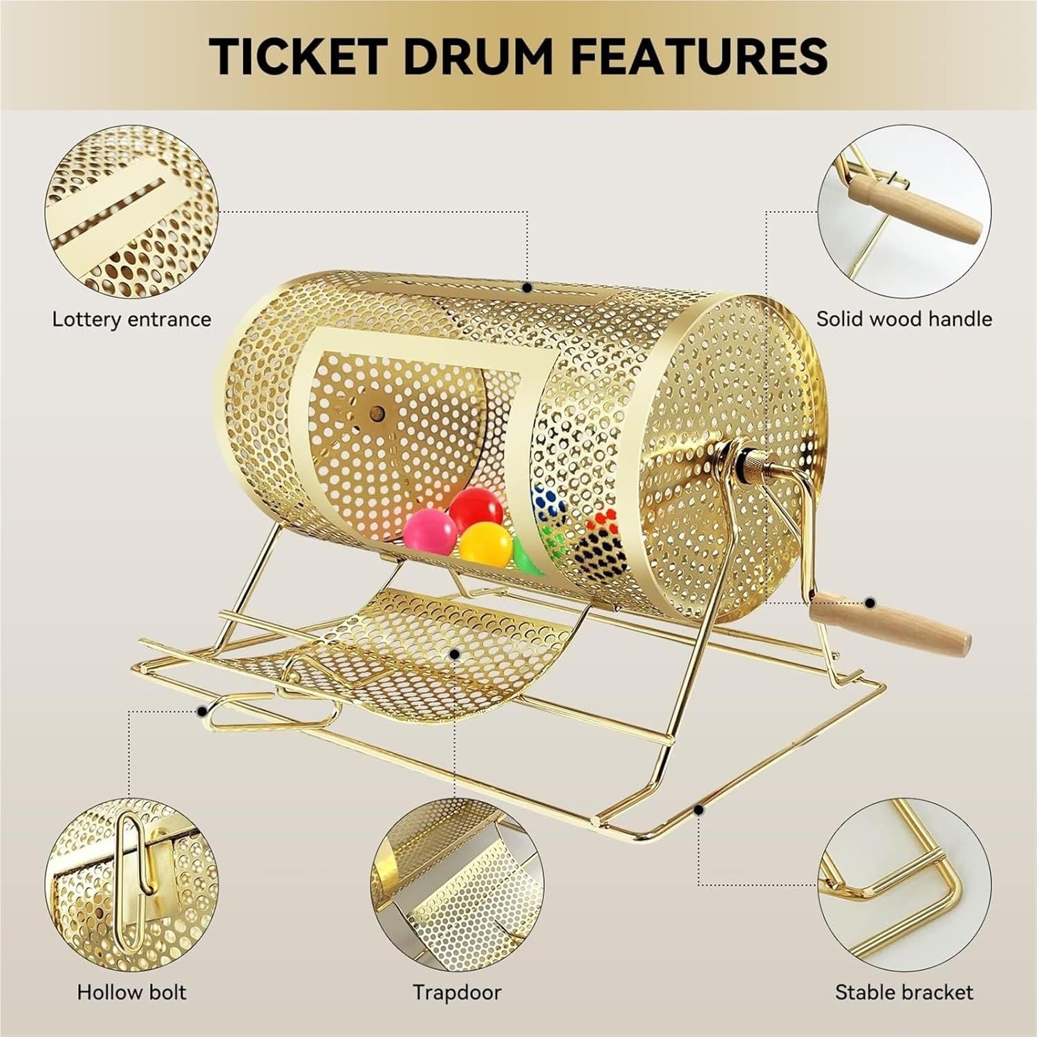 Metal Raffle Drum Machine - 130-ball Bingo Cage Spinner, Perfect for Promotions Large Groups and Fundraising Events Mixing Drum Cage
