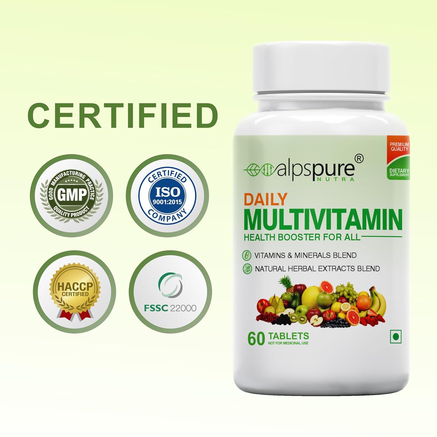 Alpspure Nutra Daily Multivitamin for Men & Women (60 Tablets) with Minerals & Herbal Extracts | Boosts Energy, Stamina & Immunity | Complete Health Booster with Clinically Researched Ingredients Alpspure Nutra Daily Multivitamin for Men & Women (60 Tablets) with Minerals & Herbal Extracts | Boosts Energy, Stamina & Immunity | Complete Health Booster with Clinically Researched Ingredients