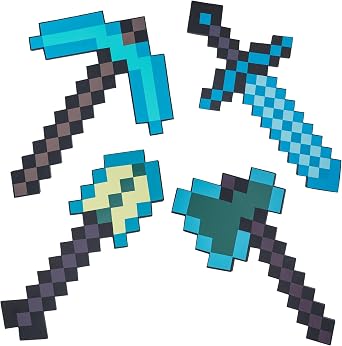 4 Pack Kids Game Role-Play Toy Weapon Set - Sword Pickaxe Axe and Shovel, Perfect Toys Foam Weapons Gift for Game Fans Halloween Christmas and Parties Blue