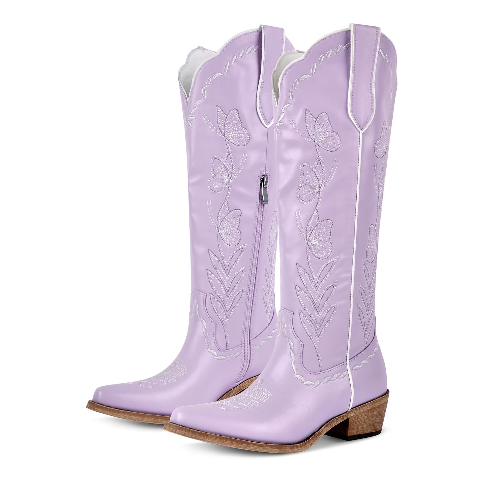 sexytag Butterfly Cowboy Boots for Women Embroidered Floral Cute Cowgirl Western Knee High Boots