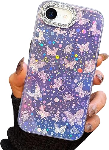 Miniatura 92 de I-MGAE-IN-AR - Funda diseñada para iPhone 12 y 12 Pro, diseño de mariposa plateada brillante, funda protectora de poliuretano termoplástico, suave,