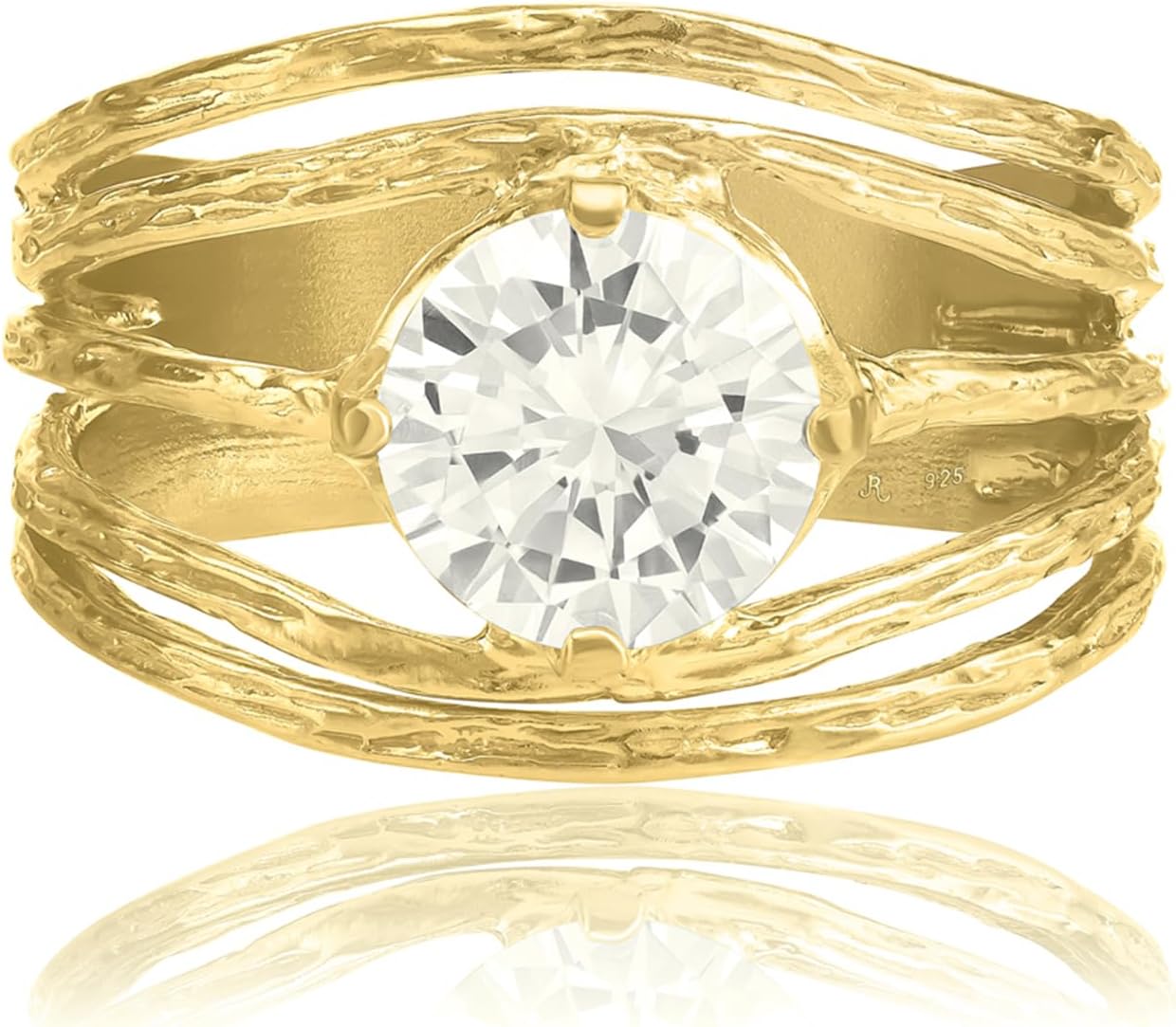 JEAN RACHEL JEWELRY 14K Gold Plated Sterling Silver Ring with 3.40 TCW Floating Cubic Zirconia Vintage Design - Hypoallergenic, Lead & Nickel Free - Artisan Handcrafted Statement Rings for Women - Image 3