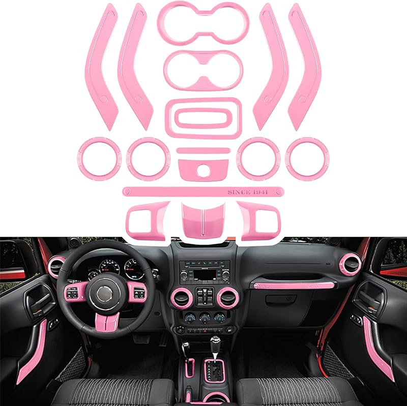 Kit de acabamento interno E-cowlboy para Jeep Wrangler JK JKU 2011–2018, rosa – 18 peças