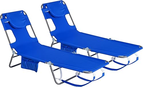 Miniatura 8 de SunnyFeel - Silla de playa reclinable y plana de 180 grados, sillas de camping plegables portátiles con almohada acolchada y cómoda para campamento,
