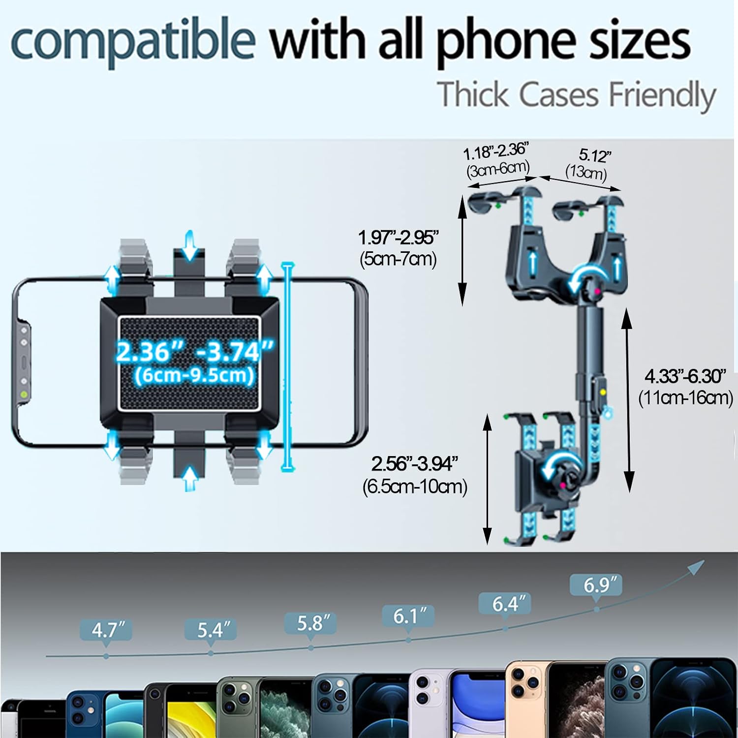 Kriaye Phone Mount for Car with Super Stable & Easy Install,360 Degree rotatable and Retractable car Phone Holder for All Mobile Phones