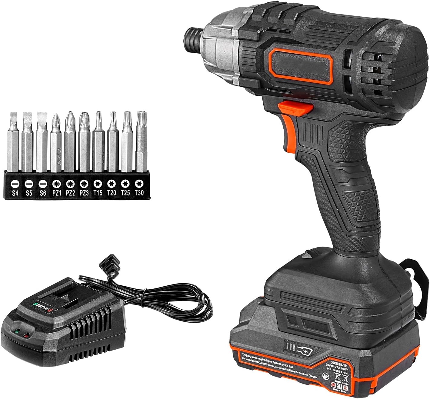 Powerful 20V Impact Driver Cordless 1/4 Inch 2800 RPM Kit with Battery Charger LED Light for DIY