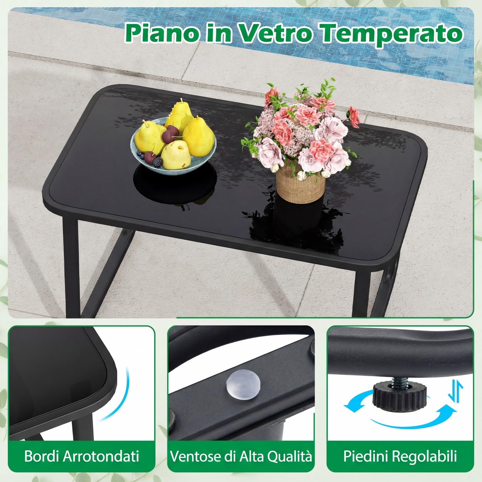 RELAX4LIFE Tavolo da Giardino con Sedie, 3 Poltrone con Braccioli in Legno Plastico e Cuscini Rimovibili/Lavabili, Struttura in Metallo, Tavolino in Vetro Temperato, Set Bistrò per Esterno (Modello 2)