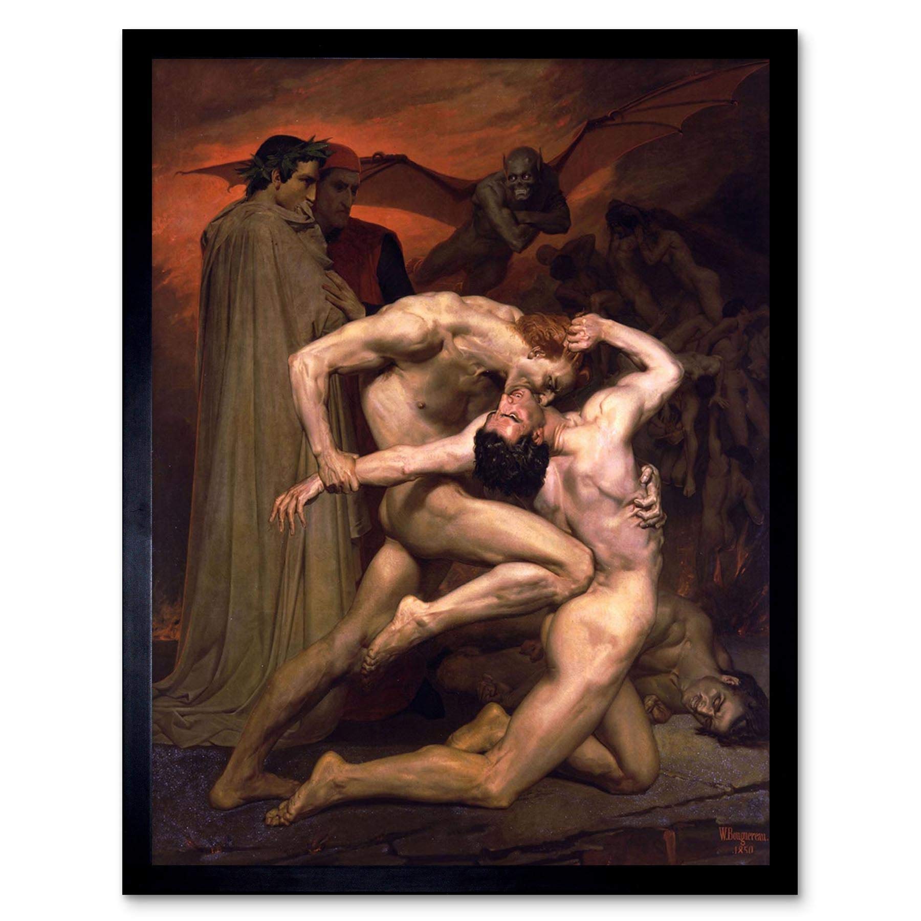 Wee Blue Coo William Adolphe Bouguereau Dante Virgil Hell Old Painting Art Print Framed Poster Wall Decor 12X16 Inch