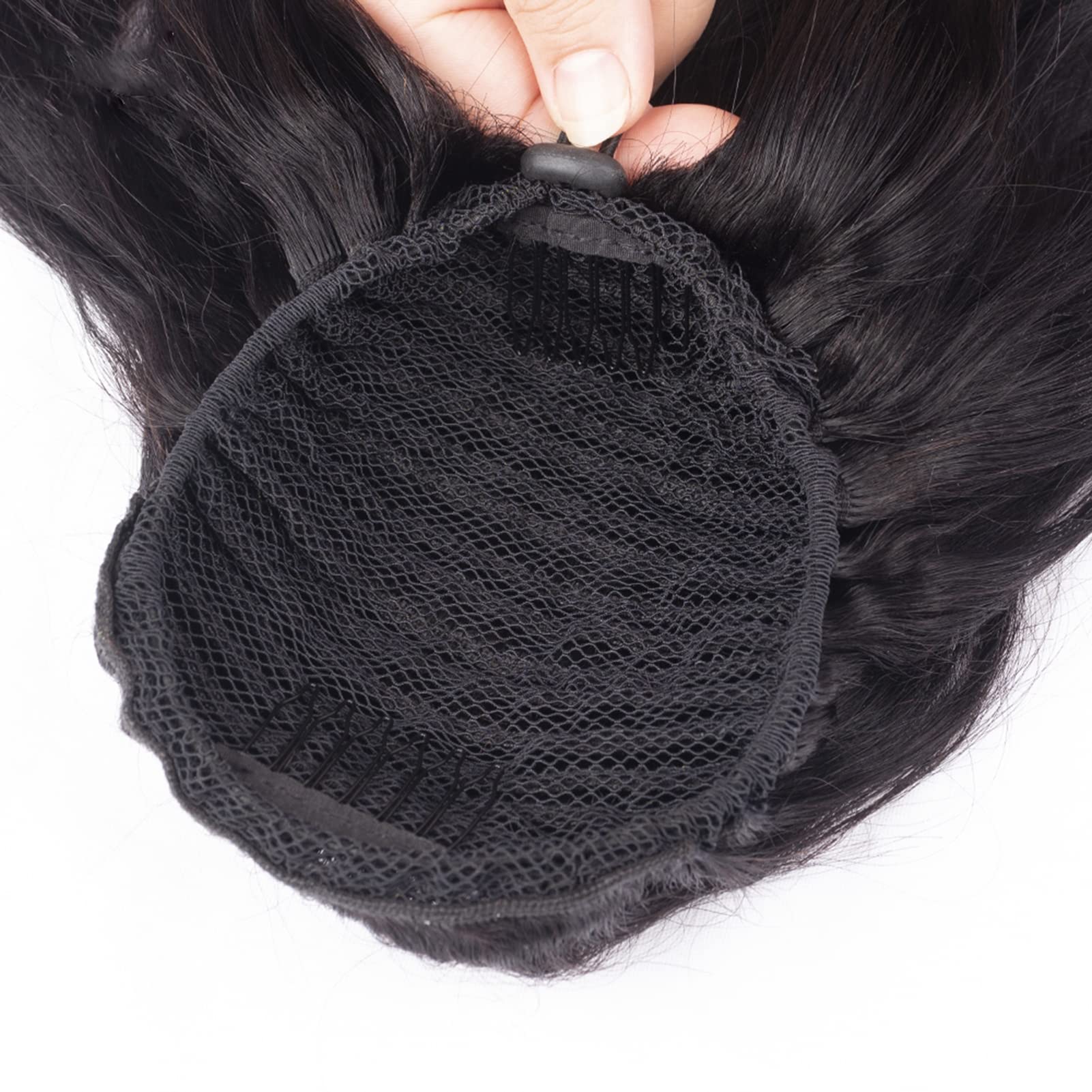 Aiokrtse Ponytail Extension Human Hair Body Wave Drawstring Ponytail Hair Pieces for Women 16 inches Natural Color - Image 3